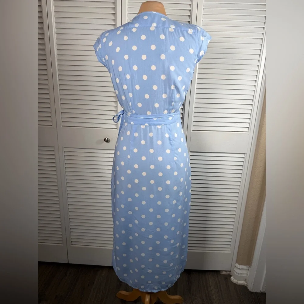 Blue‎ Polka Dot Wrap Midi Dress Open Back XXS Fits XS